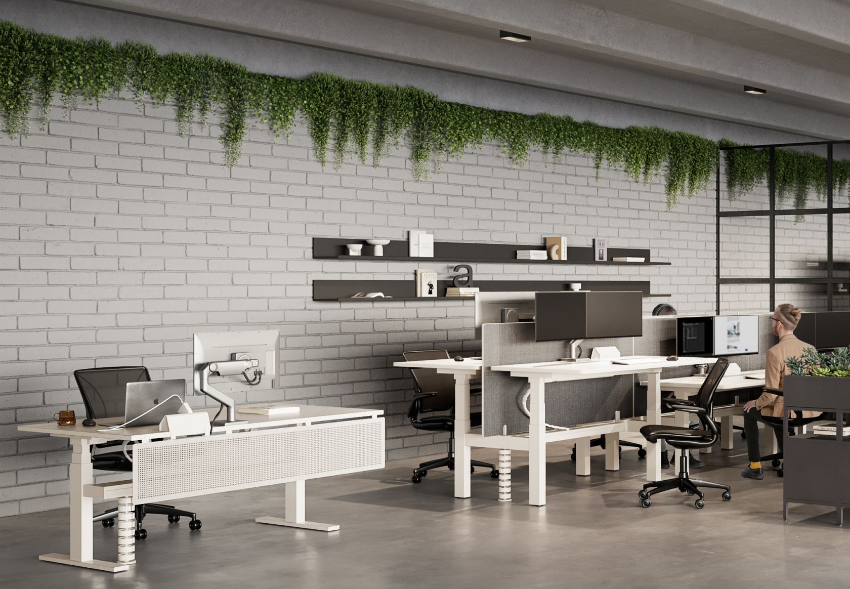 indoors, furniture, chair, table, person, laptop, office, office chair, glasses, desk