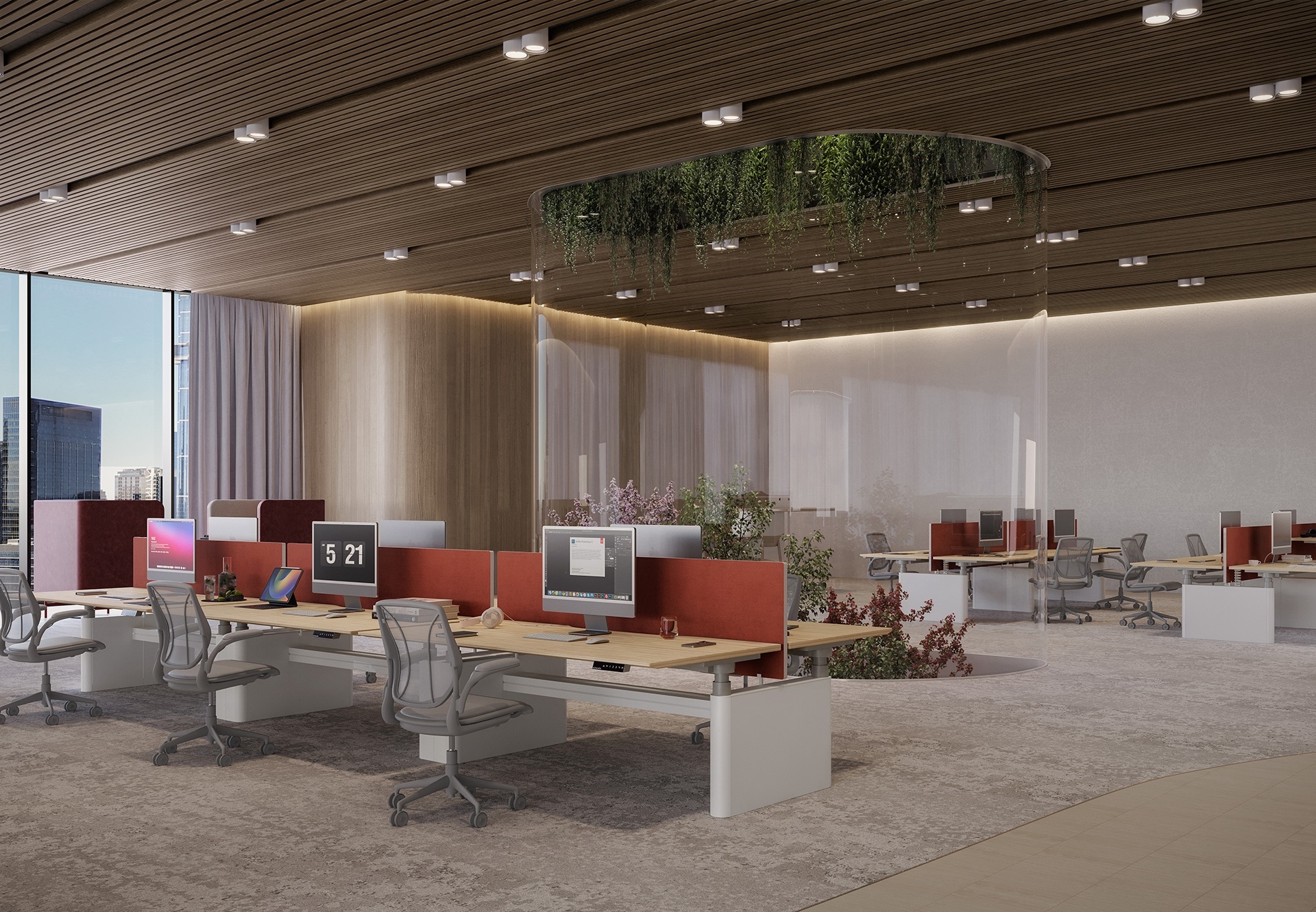 indoors, interior design, chair, furniture, monitor, screen, laptop, office, table, lamp