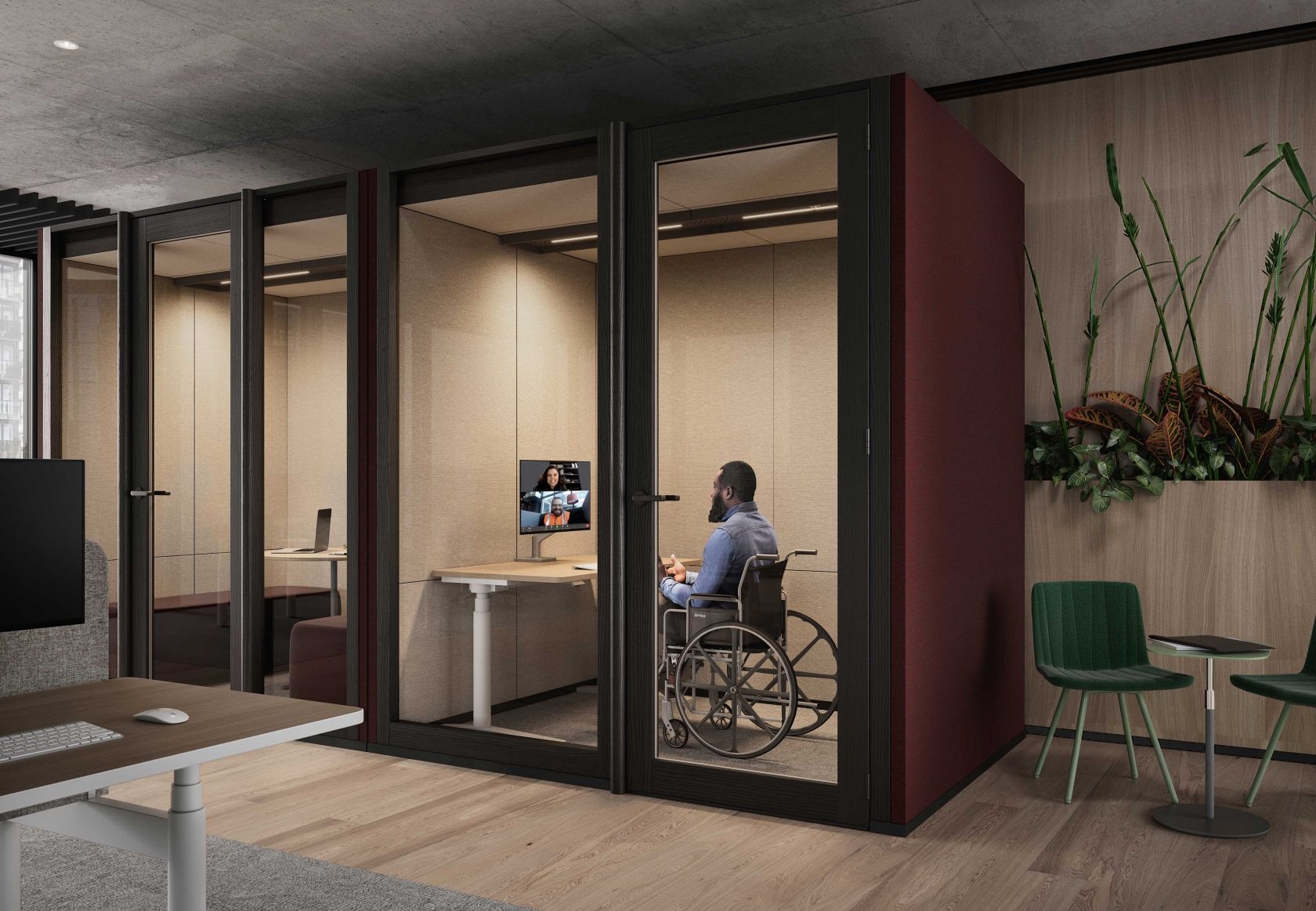 indoors, interior design, door, furniture, person, chair, laptop, pc, monitor, screen