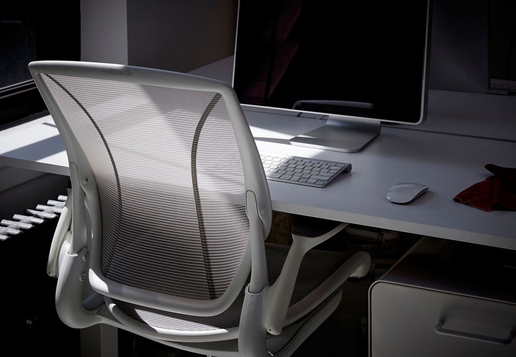 furniture, chair, indoors, table, computer hardware, electronics, hardware, monitor, screen, computer