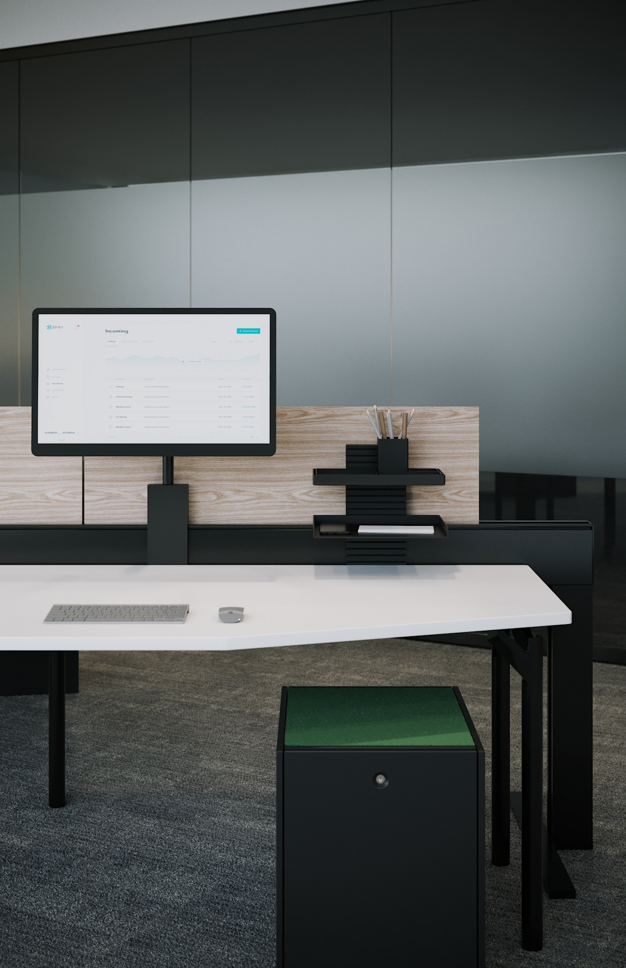 furniture, table, desk, computer hardware, electronics, hardware, monitor, screen, computer, computer keyboard
