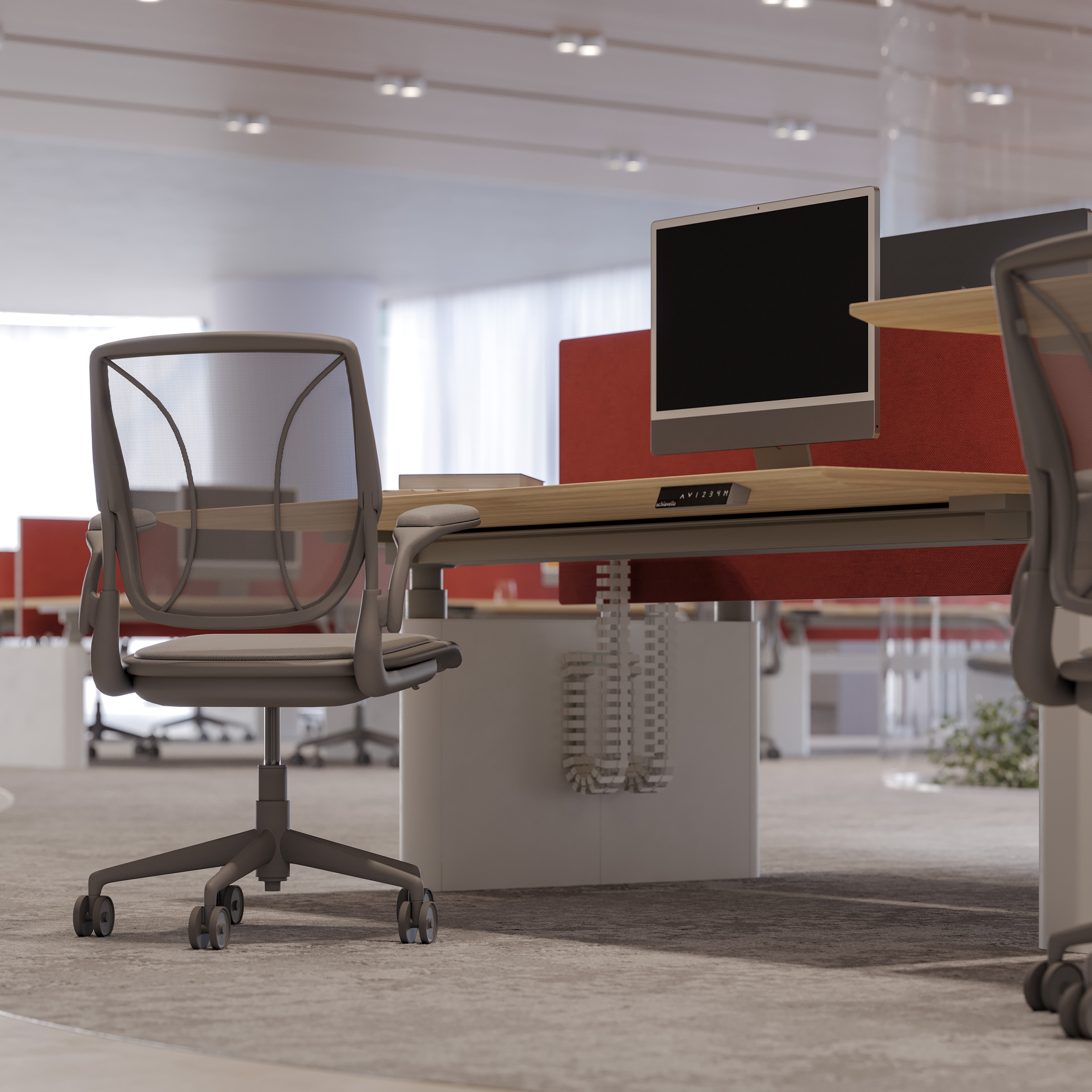 furniture, indoors, chair, table, hardware, monitor, screen, desk, office, office chair