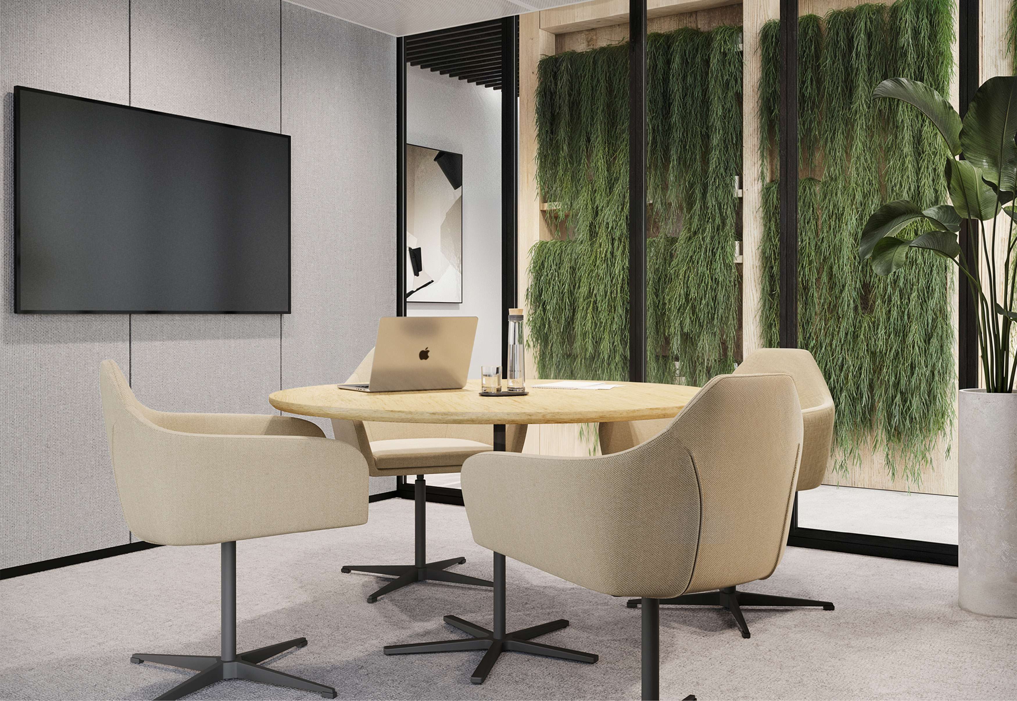 chair, furniture, indoors, desk, table, interior design, laptop, plant, office, screen
