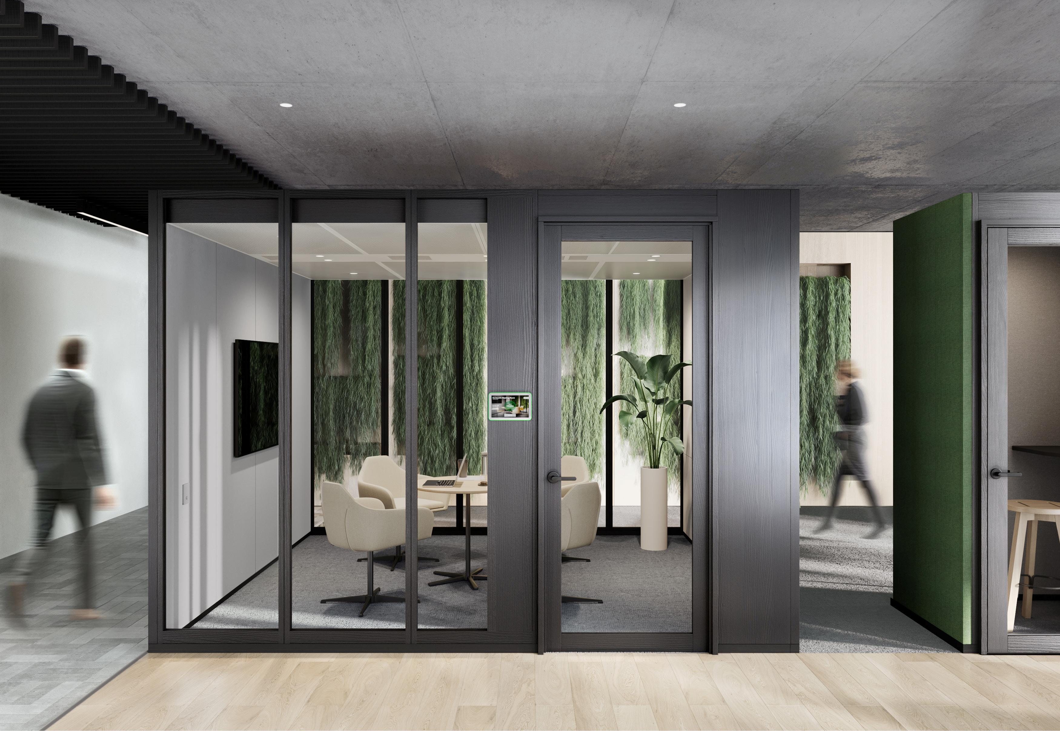 door, adult, male, man, person, housing, plant, sliding door, chair, house