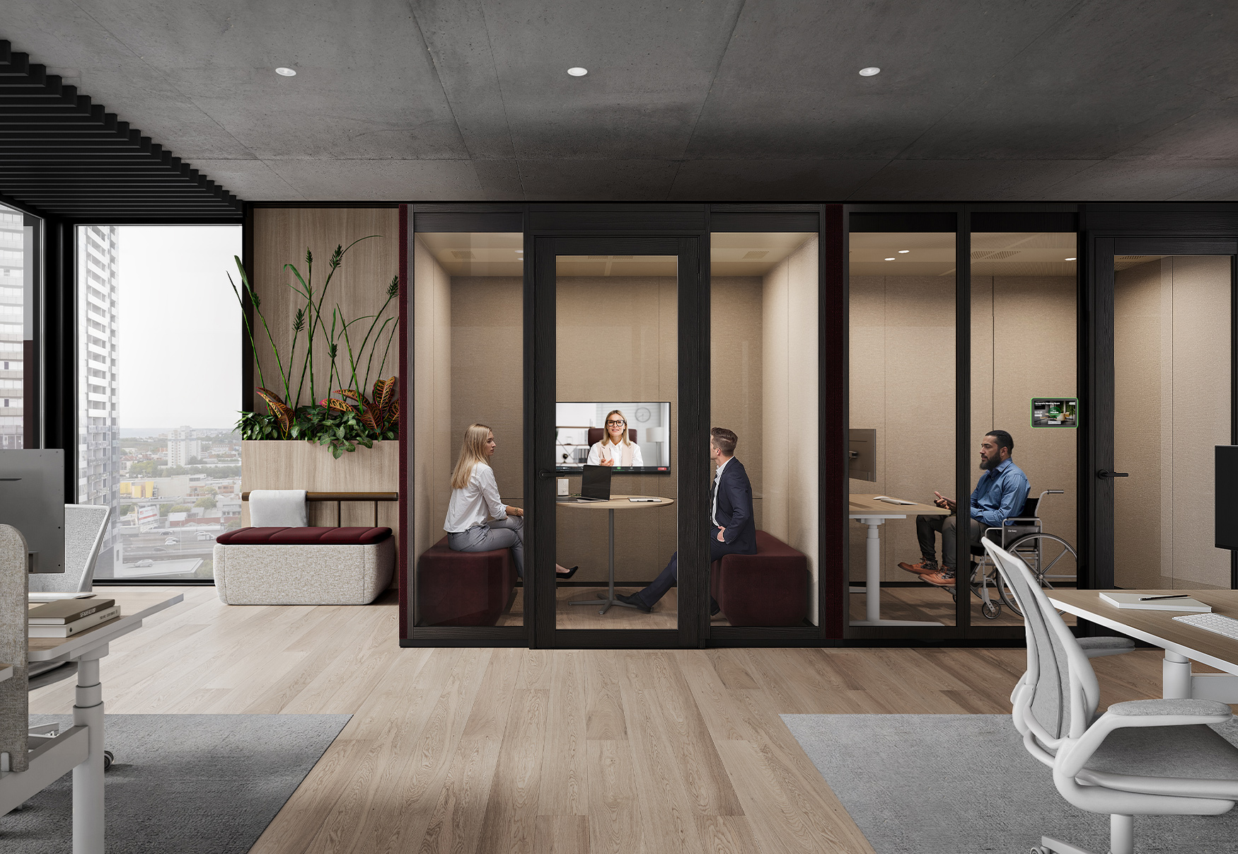 door, chair, adult, male, man, person, female, woman, indoors, interior design