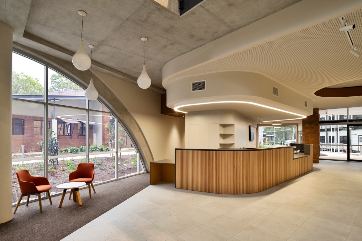 furniture, table, chair, reception, indoors, interior design, lamp, desk, building, foyer