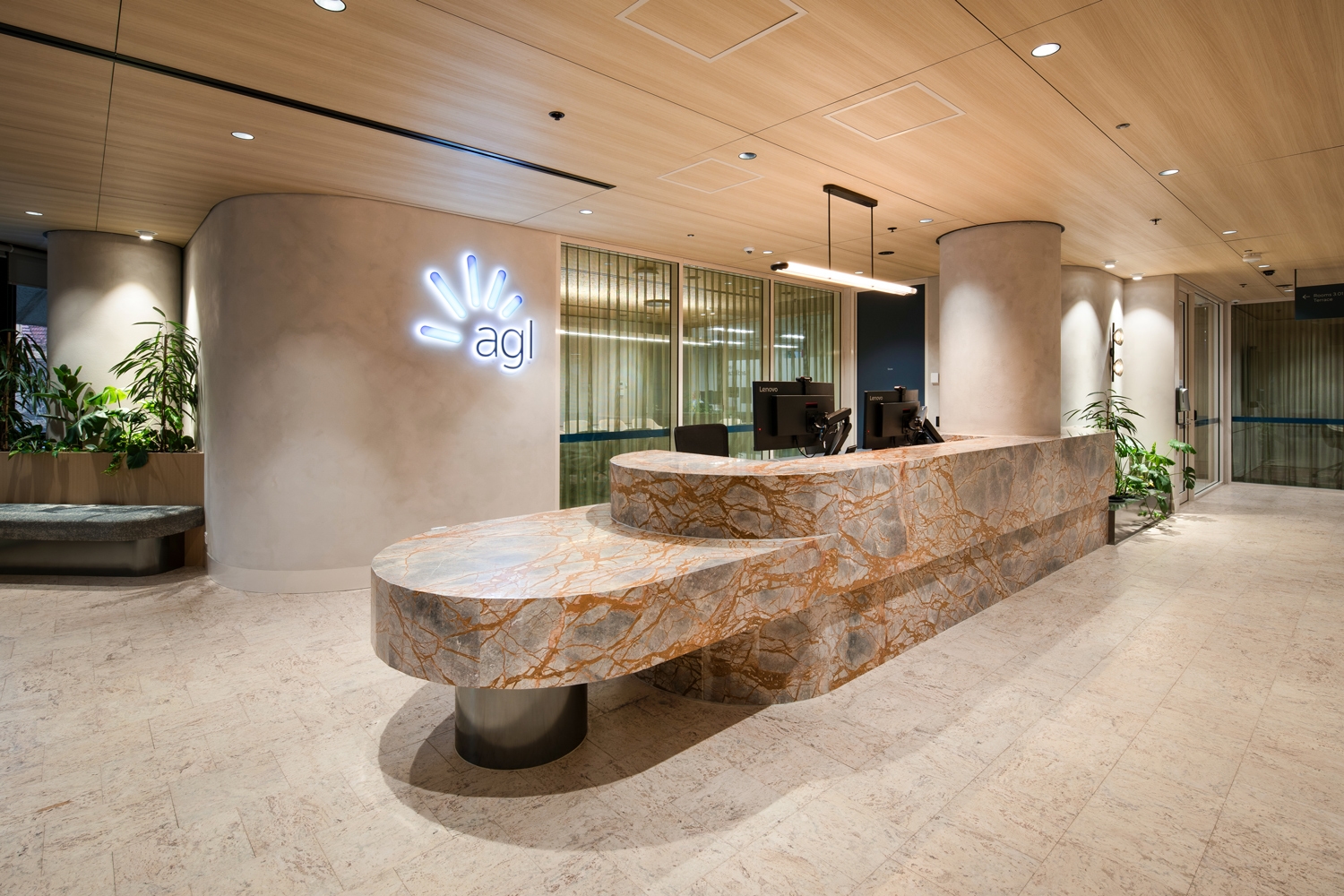 furniture, table, reception, building, foyer, indoors, lamp, hardware, monitor, screen