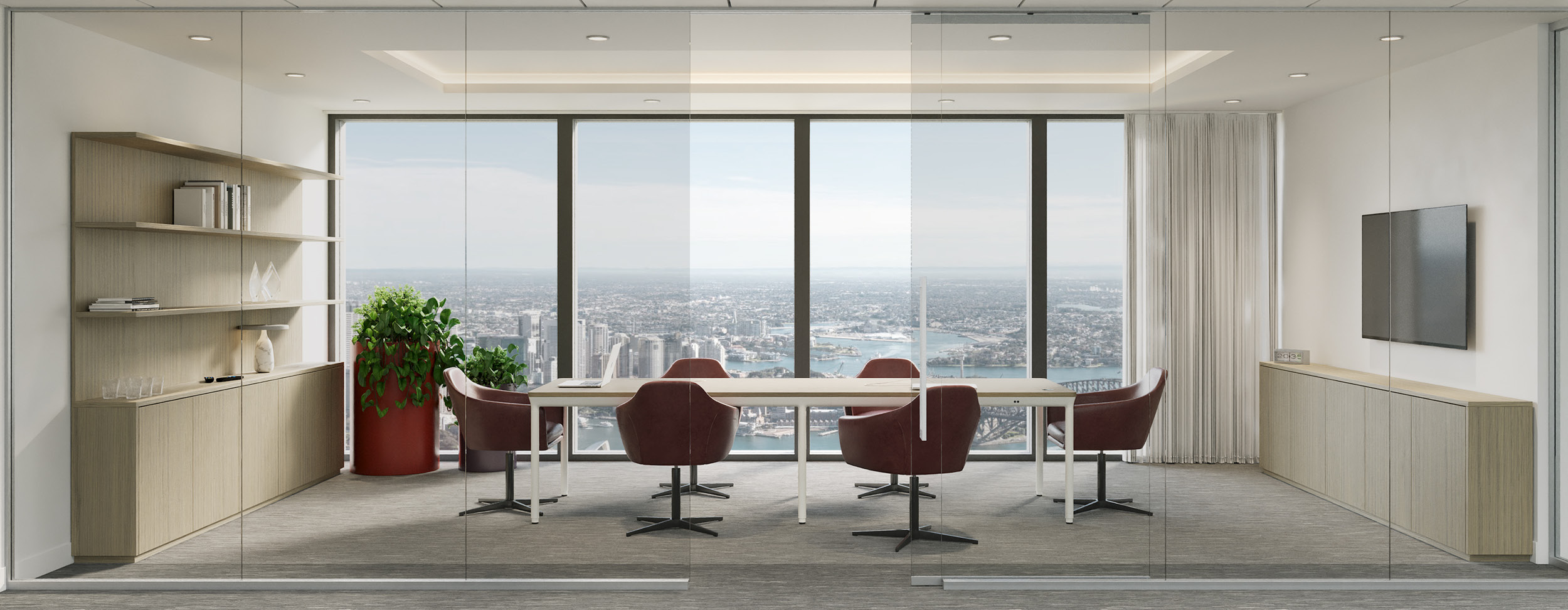 indoors, plant, chair, furniture, desk, table, interior design, meeting room, office, room