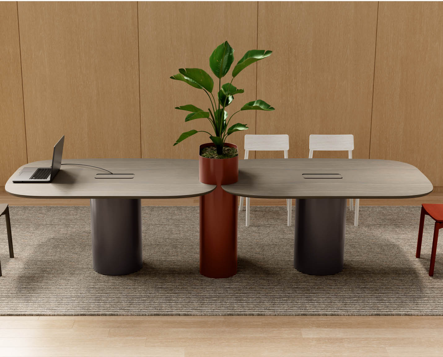 furniture, table, dining table, plant, potted plant, tabletop, coffee table, chair, laptop, rug