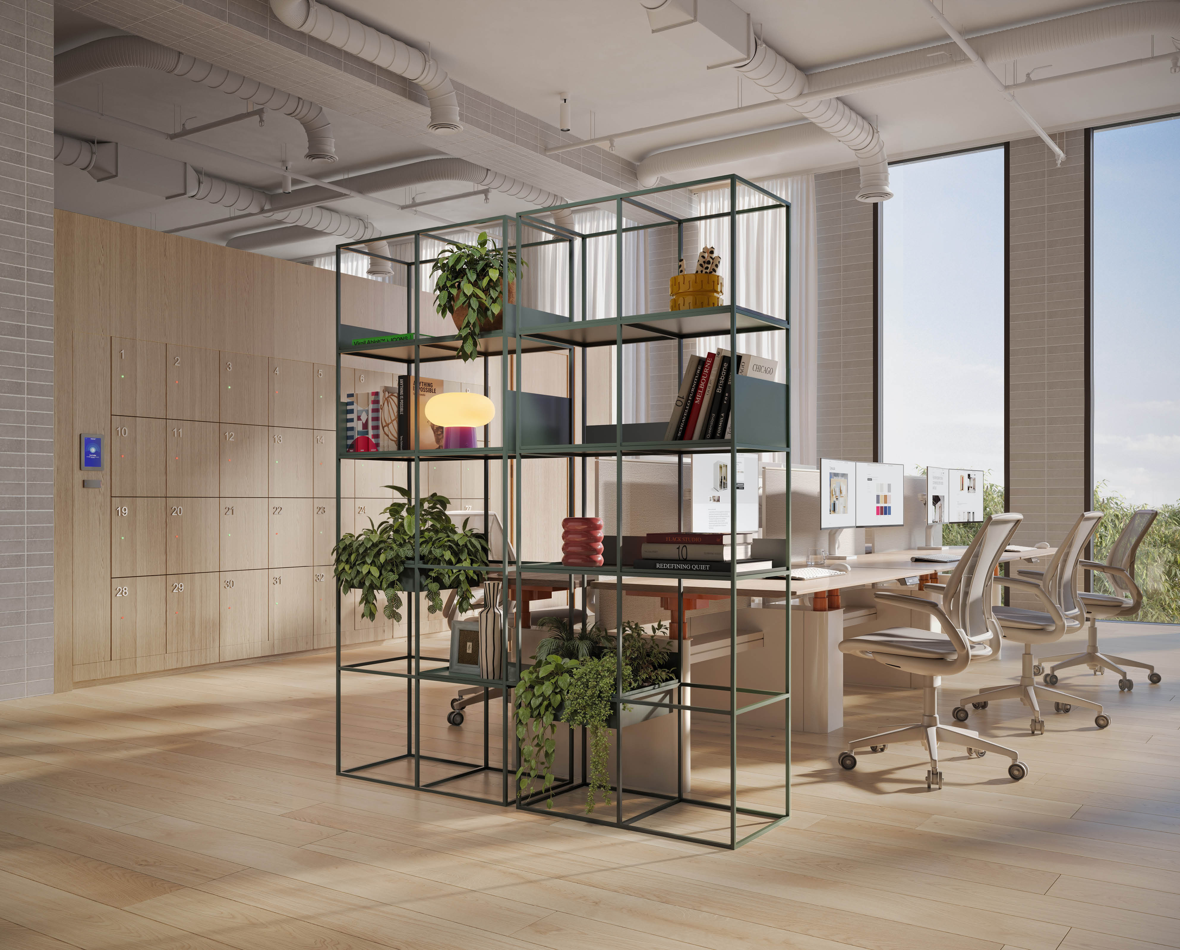 indoors, interior design, chair, furniture, plant, table, office, potted plant