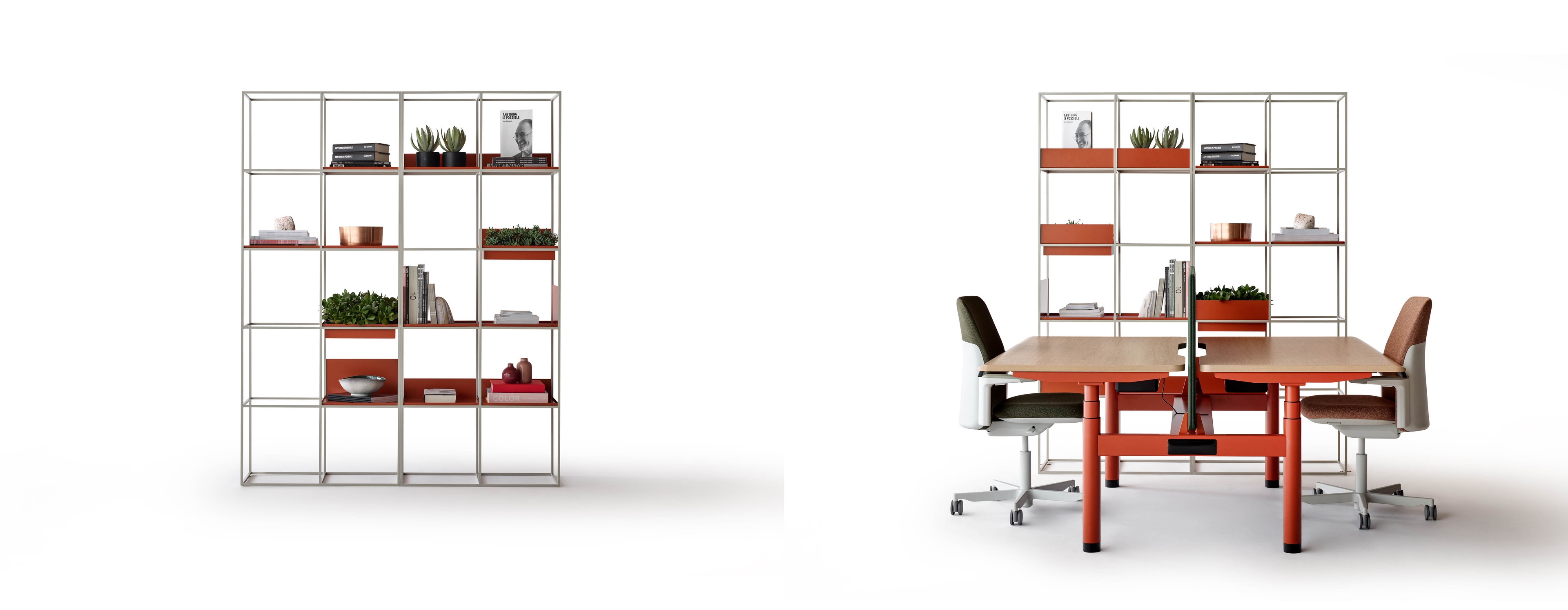 furniture, table, dining room, dining table, indoors, room, shelf, chair, desk, plant